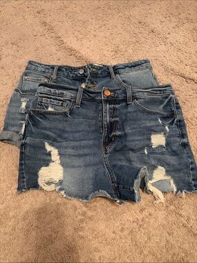 2 pack, Distressed Blue Denim Jean Shorts - Women's Casual Cut